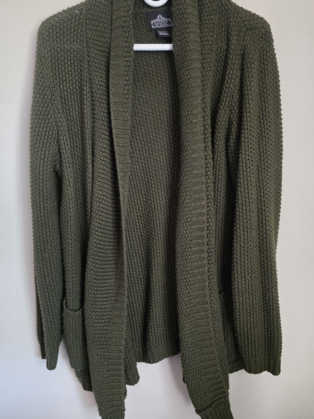 Angie Womens Olive Green Knit Cardigan Size Large.